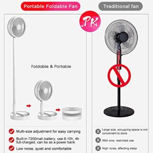 LIPETY Portable Standing Fan with Remote Controller, 7.5" Foldable Desk Fan, 7200mah & USB Quiet Fan, Mini Floor Fan, Telescopic Pedestal Fans for Personal Bedroom Office Fishing Camping (White)