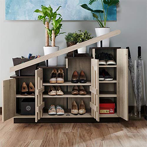 Furniture of America Barstead Wood Staircase Shoe Cabinet in Natural Oak