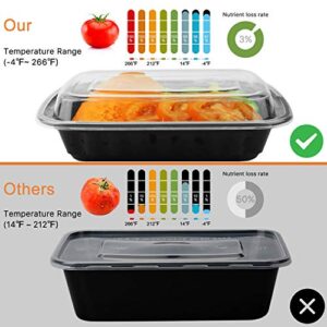 Miibox 28 Oz Bento Box with Lids, BPA Free, 50pcs Fork Disposable Food Take Out Container, Black