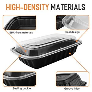 Miibox 28 Oz Bento Box with Lids, BPA Free, 50pcs Fork Disposable Food Take Out Container, Black