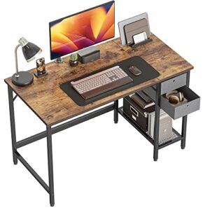 cubiker computer home office desk with drawers, 40 inch small desk study writing table, modern simple pc desk, rustic brown