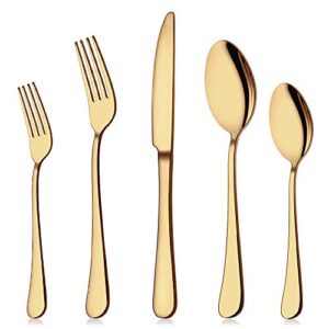 gold silverware set, 20-piece flatware set aisoso stainless steel cutlery kitchen utensil set tableware service for 4