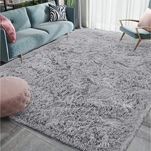 homore luxury fluffy area rug modern shag rugs for bedroom living room, super soft and comfy carpet, cute carpets for kids nursery girls home，5x8 feet gray
