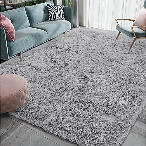 HOMORE Luxury Fluffy Area Rug Modern Shag Rugs for Bedroom Living Room, Super Soft and Comfy Carpet, Cute Carpets for Kids Nursery Girls Home，5x8 Feet Gray