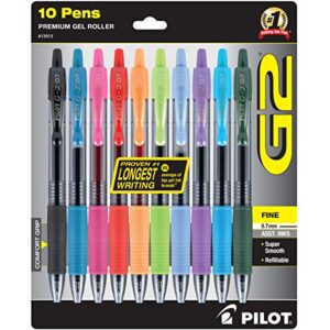 pilot g2 premium retractable gel-ink rolling ball pens, fine point (0.7 mm), assorted, 10/pk (13513)