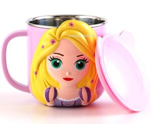 everyday delights 3d princess rapunzel pink durable stainless steel insulated cup with lid, 250ml