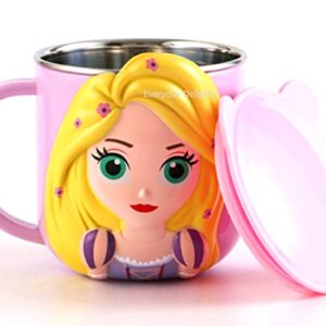 Everyday Delights 3D Princess Rapunzel Pink Durable Stainless Steel Insulated Cup with Lid, 250ml