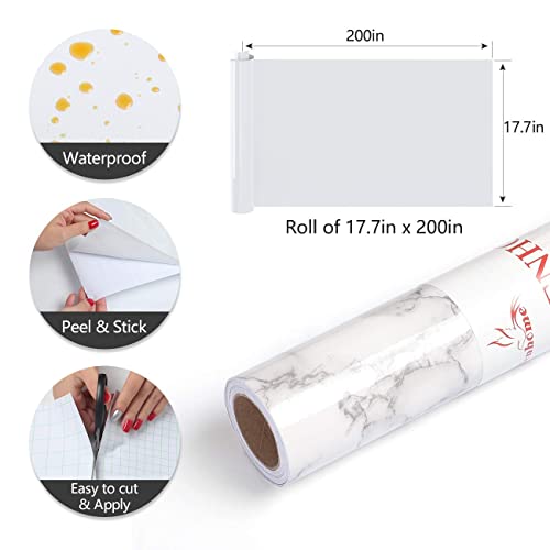 YENHOME Waterproof Contact Paper for Bathroom Countertops Kitchen Countertop Peel and Stick Contact Paper Grey Marble Contact Paper Peel and Stick Wallpaper Gloosy Counter Top Stick Paper 17.7"X200"