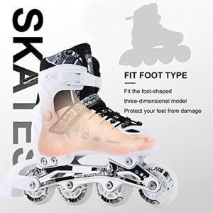 CLEBAO 4 Size Adjustable Inline Skates for Kids and Adults Flash Men and Women Inline Roller Skates Beginners Boys and Girls Blades Pu Mesh White