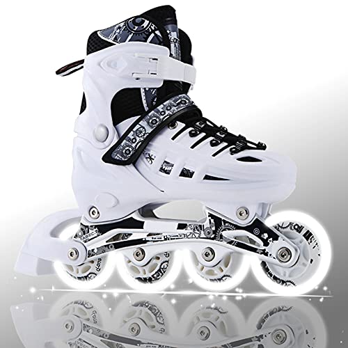 CLEBAO 4 Size Adjustable Inline Skates for Kids and Adults Flash Men and Women Inline Roller Skates Beginners Boys and Girls Blades Pu Mesh White