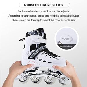 CLEBAO 4 Size Adjustable Inline Skates for Kids and Adults Flash Men and Women Inline Roller Skates Beginners Boys and Girls Blades Pu Mesh White