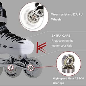 CLEBAO 4 Size Adjustable Inline Skates for Kids and Adults Flash Men and Women Inline Roller Skates Beginners Boys and Girls Blades Pu Mesh White