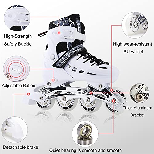 CLEBAO 4 Size Adjustable Inline Skates for Kids and Adults Flash Men and Women Inline Roller Skates Beginners Boys and Girls Blades Pu Mesh White