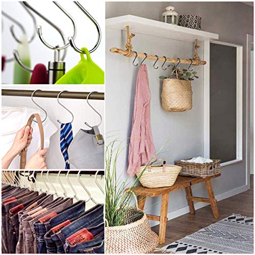 18 Pack S Shaped Hooks, Heavy Duty Stainless Steel S Hooks, Hangers Hanging Hooks for Hanging Pots and Pans,Towels,Clothes,Plants in Home Kitchen Bathroom Bedroom Garden, (2.8",3.5",4.3",Each 6 Pack)