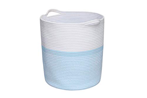M Size Blue White Laundry Basket with Handles Toy Basket Clothes Hamper Home Decor Basket Towel Storage Woven Blanket Basket Cotton Rope Decorative Blanket Basket,Environmental Protection Material