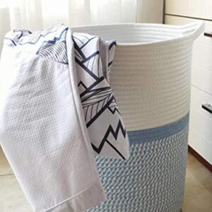 M Size Blue White Laundry Basket with Handles Toy Basket Clothes Hamper Home Decor Basket Towel Storage Woven Blanket Basket Cotton Rope Decorative Blanket Basket,Environmental Protection Material