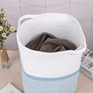 M Size Blue White Laundry Basket with Handles Toy Basket Clothes Hamper Home Decor Basket Towel Storage Woven Blanket Basket Cotton Rope Decorative Blanket Basket,Environmental Protection Material