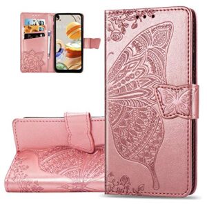 mrsterus leather case redmi note 9s case embossed butterfly premium pu leather folio magnetic stand shockproof wallet case cover with card slots for redmi note 9 pro butterfly rose gold sdb
