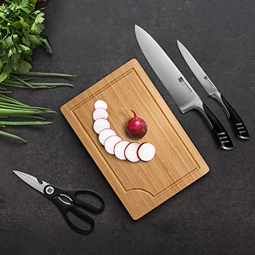 Premium 15-Piece German High Carbon Stainless Steel Kitchen Knives Set with Rubber Wood Block, Professional Double Forged Full Tang Chef Knife Set