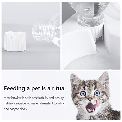 MILIFUN Double Dog Cat Bowls Pets Water and Food Bowl Set, Cat Bowls Food and Water with Automatic Waterer Bottle for Small or Medium Size Dogs Cats (White)