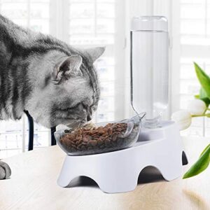 MILIFUN Double Dog Cat Bowls Pets Water and Food Bowl Set, Cat Bowls Food and Water with Automatic Waterer Bottle for Small or Medium Size Dogs Cats (White)