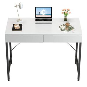 cubicubi computer desk with 2 storage drawers, 40 inch home office writing desk, study table for small space, white