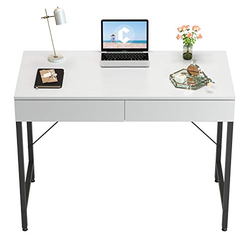 CubiCubi Computer Desk with 2 Storage Drawers, 40 inch Home Office Writing Desk, Study Table for Small Space, White