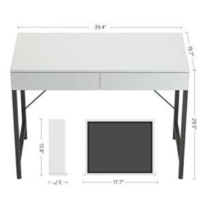 CubiCubi Computer Desk with 2 Storage Drawers, 40 inch Home Office Writing Desk, Study Table for Small Space, White