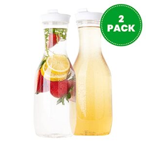 Plasticpro Clear Plastic Premium Water or Beverage Pitchers Heavy Duty Beverage Containers with Lids for Restaurants, Party's, or Schools 50 ounce Jugs Pack of 2