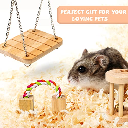 Sofier Hamster Chew Toys Set Natural Wooden Hamster Toys and Accessories for Cage Guinea Pig Chew Toys for Teeth Small Animal Toys Syrian Hamster Rats Chinchillas Gerbils Hamster Swing Seesaw