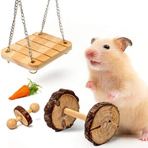 Sofier Hamster Chew Toys Set Natural Wooden Hamster Toys and Accessories for Cage Guinea Pig Chew Toys for Teeth Small Animal Toys Syrian Hamster Rats Chinchillas Gerbils Hamster Swing Seesaw