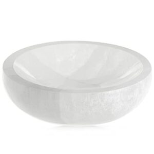 wellbrite 4-inch selenite charging bowl for cleansing, recharging crystals and healing stones, meditation, spiritual awareness, positive energy, witchcraft supplies, home decor