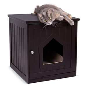 birdrock home decorative cat house & side table - cat home covered nightstand - indoor pet crate - litter box enclosure - hooded hidden pet box - cats furniture cabinet - kitty washroom