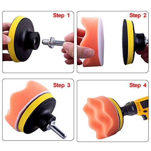 SIQUK 38 Pieces Car Polishing Pad Kit 3 Inch Buffing Pads Foam Polish Pads Polisher Attachment for Drill