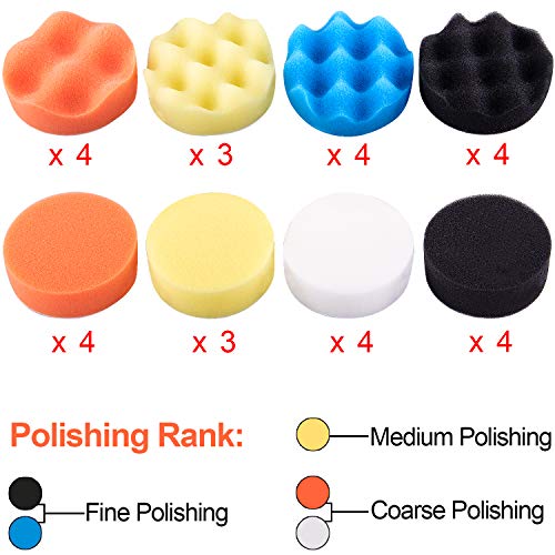 SIQUK 38 Pieces Car Polishing Pad Kit 3 Inch Buffing Pads Foam Polish Pads Polisher Attachment for Drill