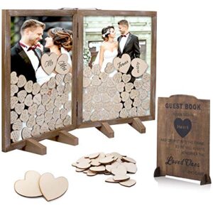 glm wedding guest book alternative with sign, 160 hearts and 4 large hearts, guest book wedding reception, rustic wedding decorations for reception, wedding decor (brown)