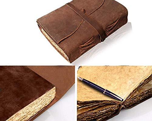 Leather Bound Journal - Handmade Antique Deckle Edge Paper - Leather Sketchbook - Book of Shadows Journal - Thick Journal - Vintage Journal for Men and Women Handcrafted Journal Travel Diary