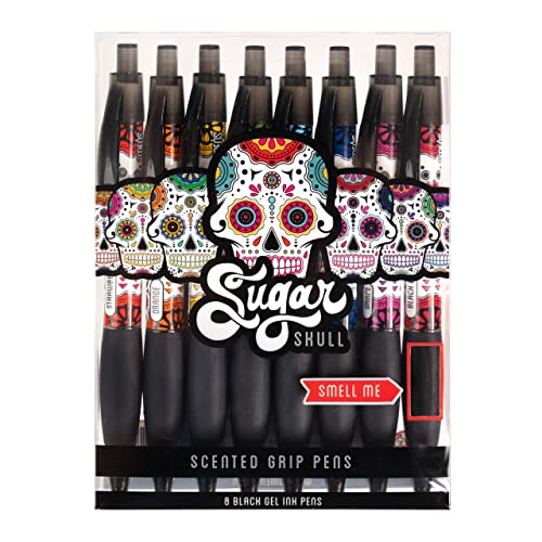 Sugar Skull Smens - Scented Pens, Black Ink, Medium Point - 8 Count