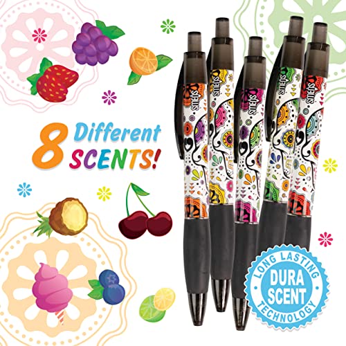 Sugar Skull Smens - Scented Pens, Black Ink, Medium Point - 8 Count