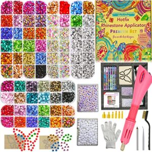 hotfix rhinestones applicator with large rinestones set, flatback pearls for crafts clothes shoes, bedazzler kit with rhinestones hot fixed applicator hot fix tool badazzle templates crystal bedazzle