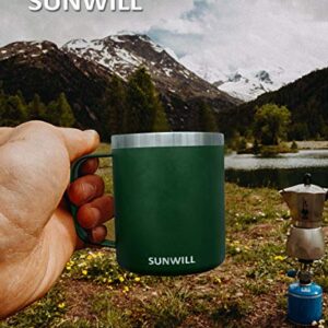 SUNWILL Coffee Mug with Handle, 14oz Insulated Stainless Steel Reusable Coffee Cup, Double Wall Coffee Travel Mug, Powder Coated Forest Green