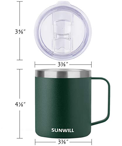 SUNWILL Coffee Mug with Handle, 14oz Insulated Stainless Steel Reusable Coffee Cup, Double Wall Coffee Travel Mug, Powder Coated Forest Green