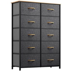yitahome 10-drawer dresser, fabric storage tower, tall dresser for bedroom, living room, hallway, closets, sturdy steel frame, wooden top, easy pull fabric bins