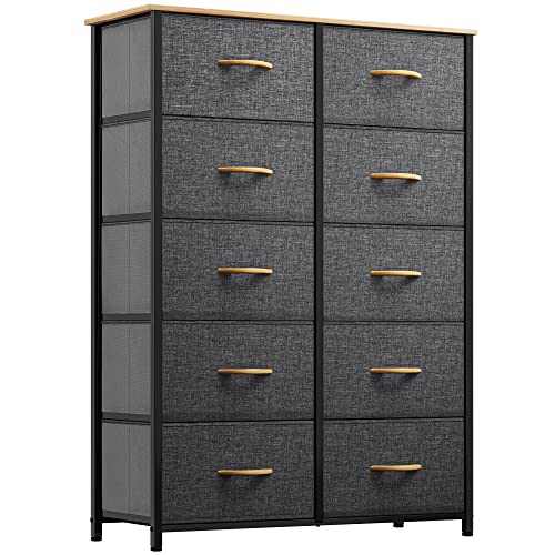 YITAHOME 10-Drawer Dresser, Fabric Storage Tower, Tall Dresser for Bedroom, Living Room, Hallway, Closets, Sturdy Steel Frame, Wooden Top, Easy Pull Fabric Bins