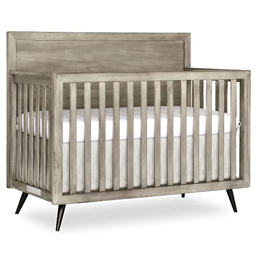 Evolur Stilnovo Mid Century 4-in-1 Convertible Crib in Windsor Oak Grey, Greenguard Gold Certified , 56x30.25x47 Inch (Pack of 1)