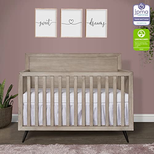 Evolur Stilnovo Mid Century 4-in-1 Convertible Crib in Windsor Oak Grey, Greenguard Gold Certified , 56x30.25x47 Inch (Pack of 1)