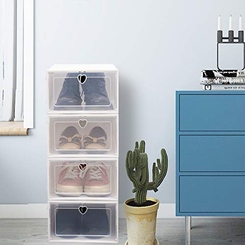 Shoe Storage Boxes,Clear Plastic Clamshell Shoebox Stackable Shoe Organizer Foldable Stackable Shoe Display Box Shoe Container Clear Closet Shelf Shoe Organizer(Angel White Large Round Holes) (24 PCS)