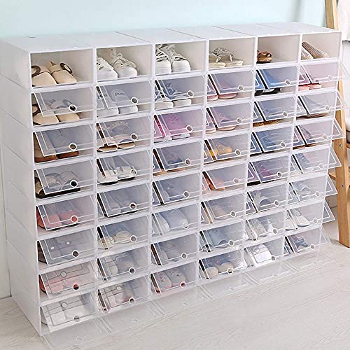 Shoe Storage Boxes,Clear Plastic Clamshell Shoebox Stackable Shoe Organizer Foldable Stackable Shoe Display Box Shoe Container Clear Closet Shelf Shoe Organizer(Angel White Large Round Holes) (24 PCS)