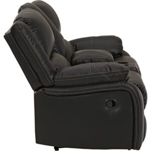 Signature Design by Ashley Calderwell Faux Leather Manual Double Reclining Loveseat with Storage Console, Black