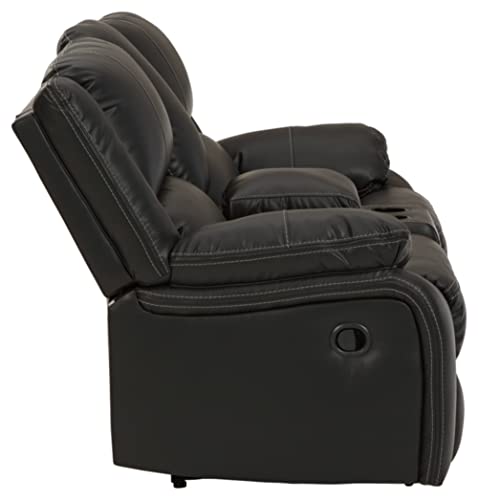 Signature Design by Ashley Calderwell Faux Leather Manual Double Reclining Loveseat with Storage Console, Black